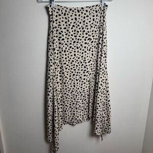 Lulu's Black and‎ Cream animal print dot asymmetrical midi Skirt